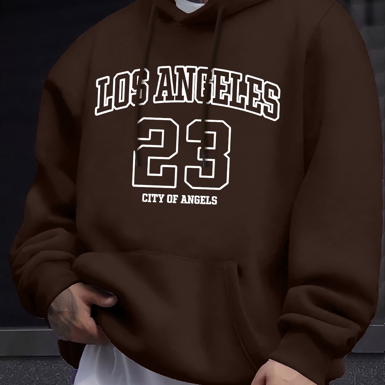 Men's Navy Blue Geometric Pattern Hoodie with Drawstring Hood and Kangaroo Pocket