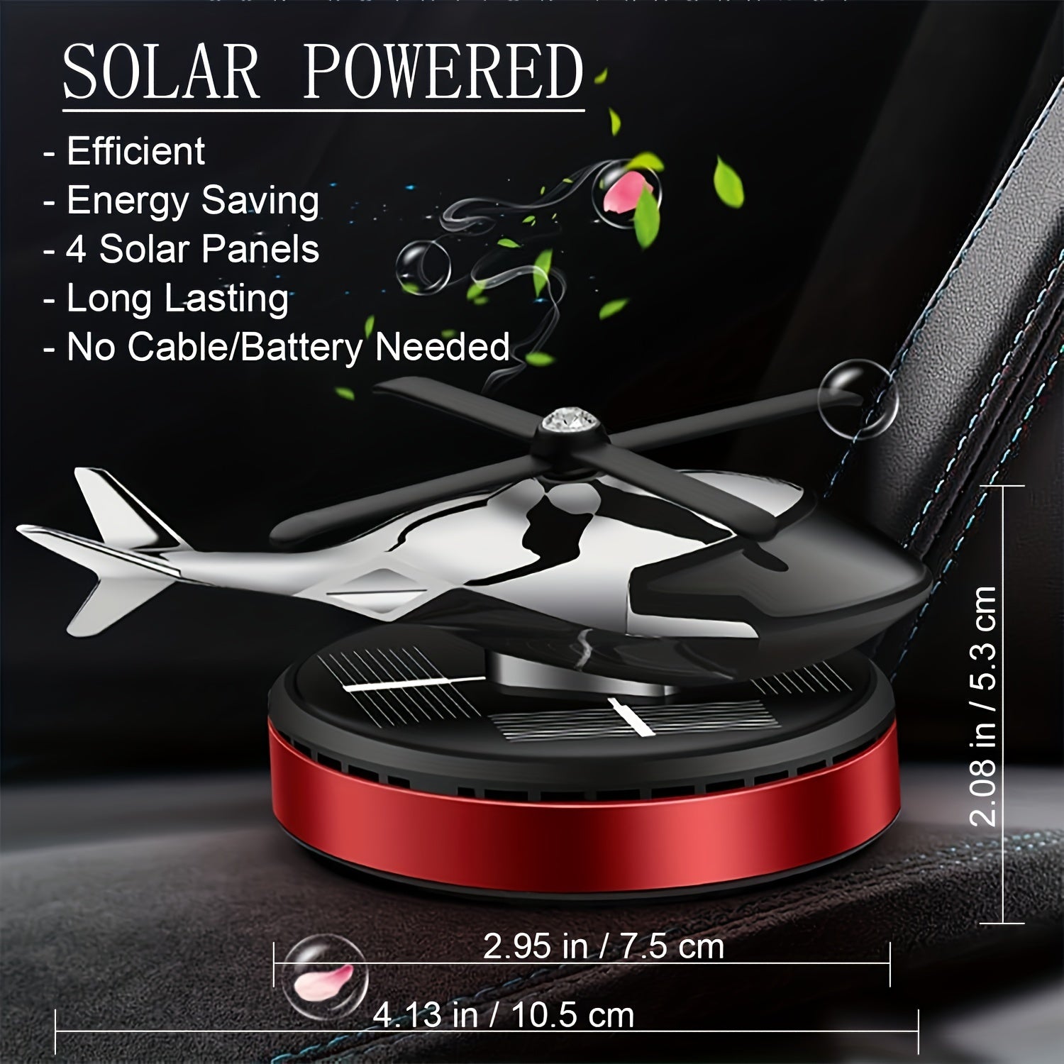 Solar-Powered Helicopter Car Air Freshener Aluminum Alloy Long-Lasting Natural Fragrance