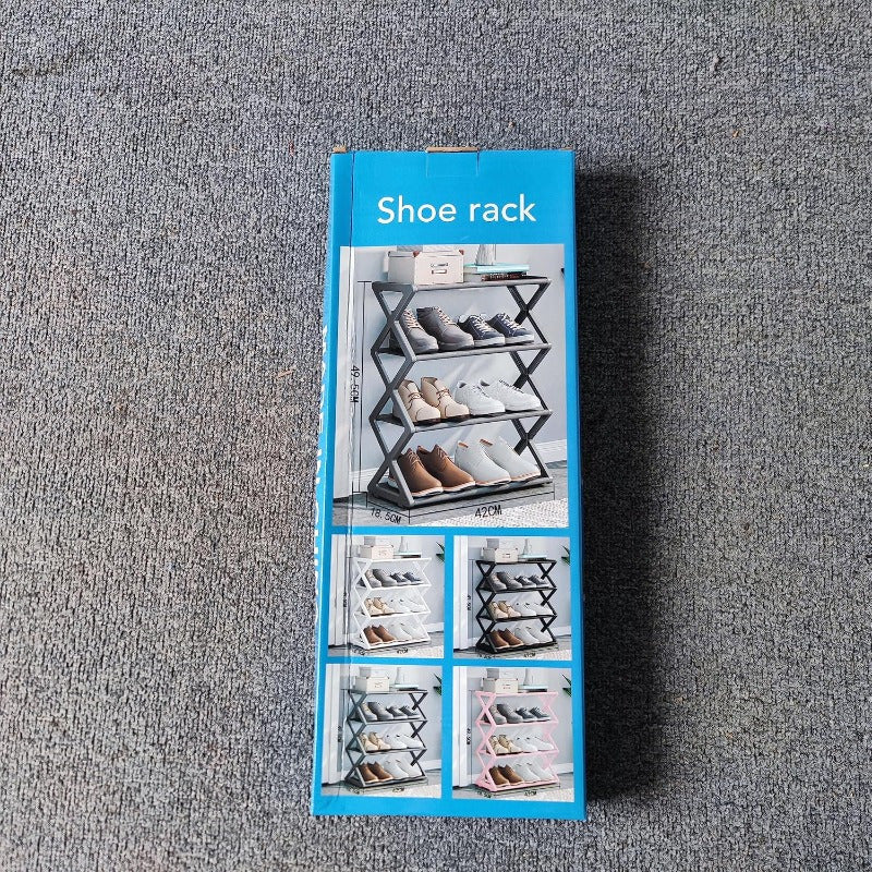 Black Plastic Freestanding Shoe Rack with Expandable Adjustable Shelves 4 Tiers