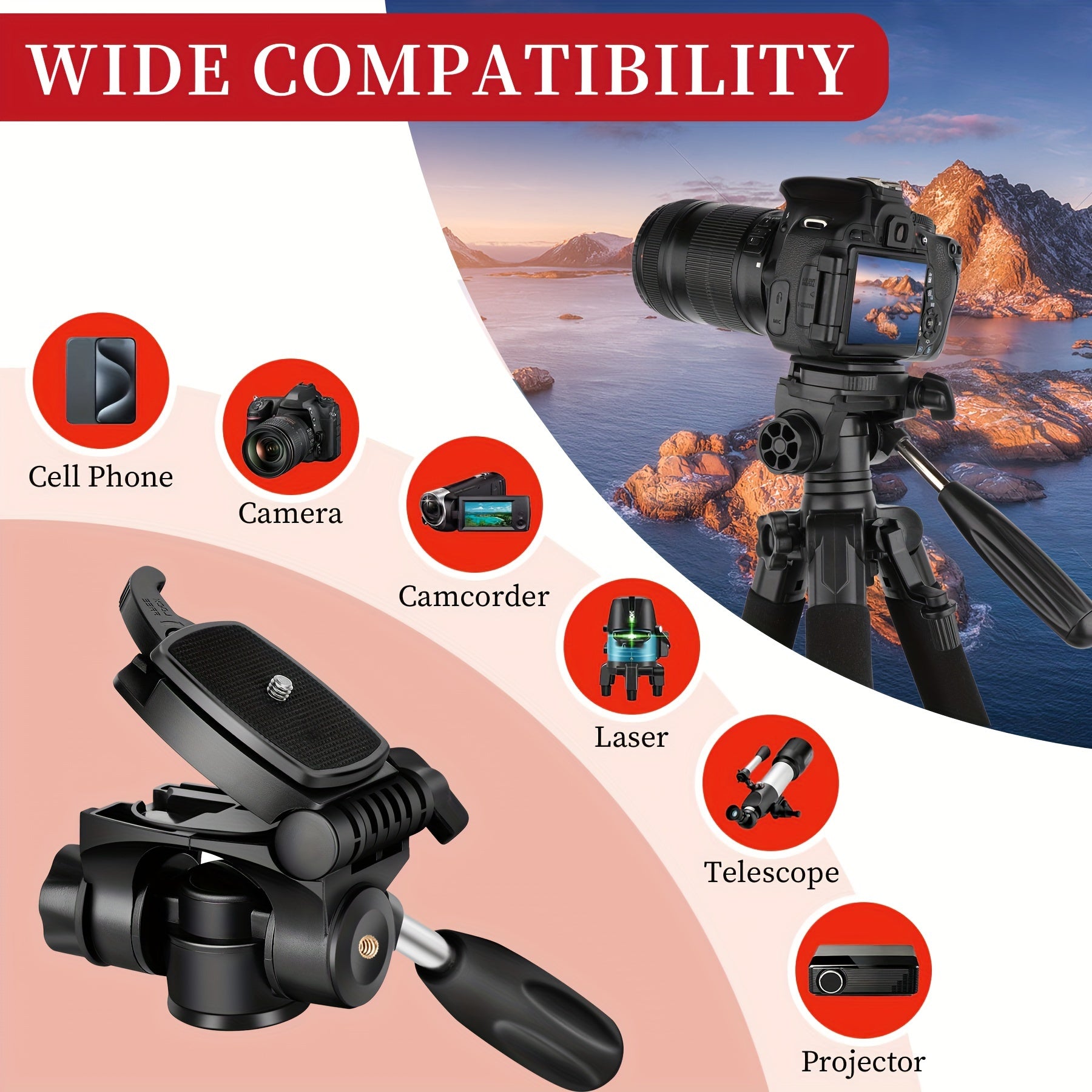 Lightweight Digital SLR Tripod Camera Stand with Detachable Gimbal Aluminum Alloy