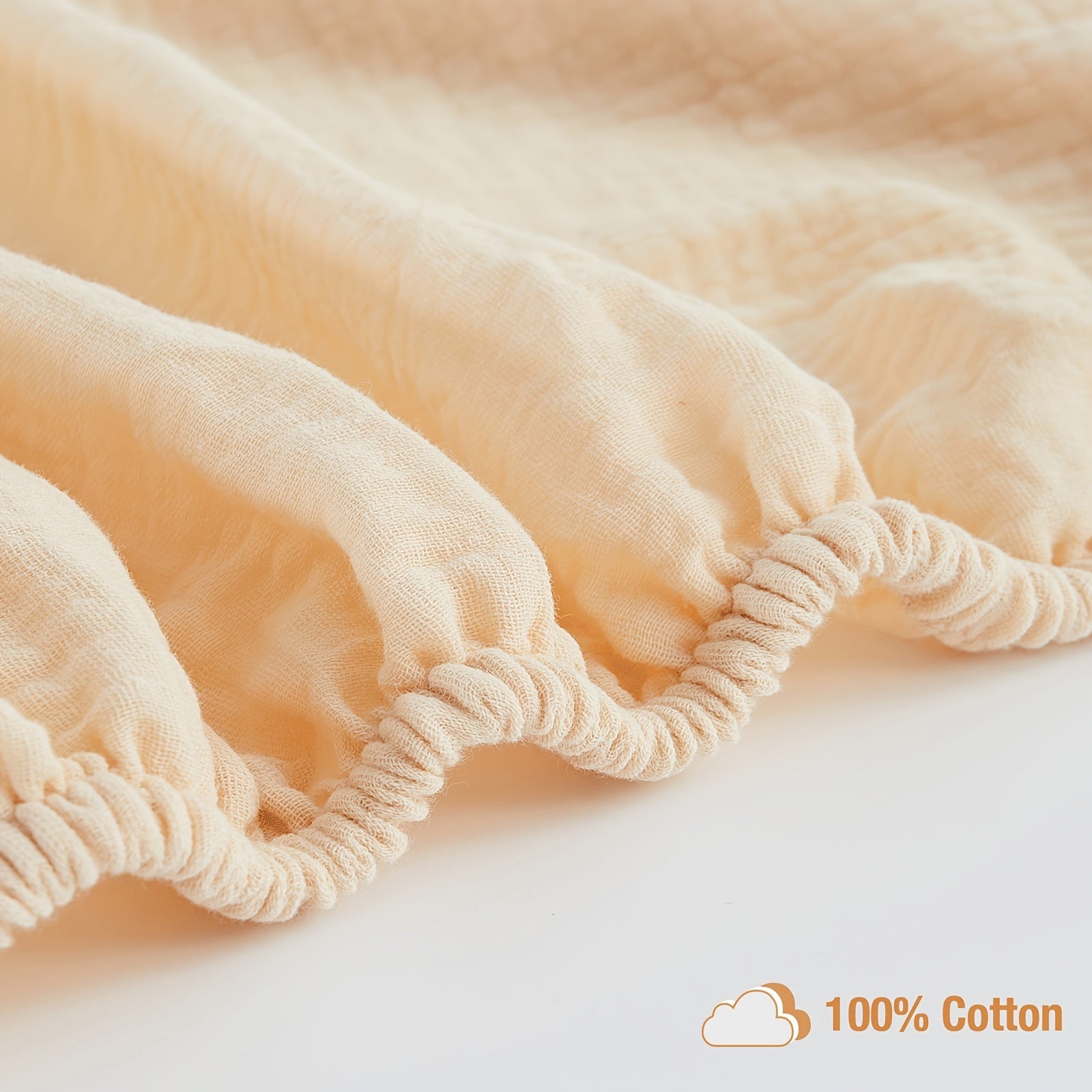 BeeWeed Мягкая муслиновая простыня для младенцев и детей - однотонный бежевый цвет, глубокий карман, стеганое постельное белье, машинная стирка, 28" x 52" x 8", бежевый