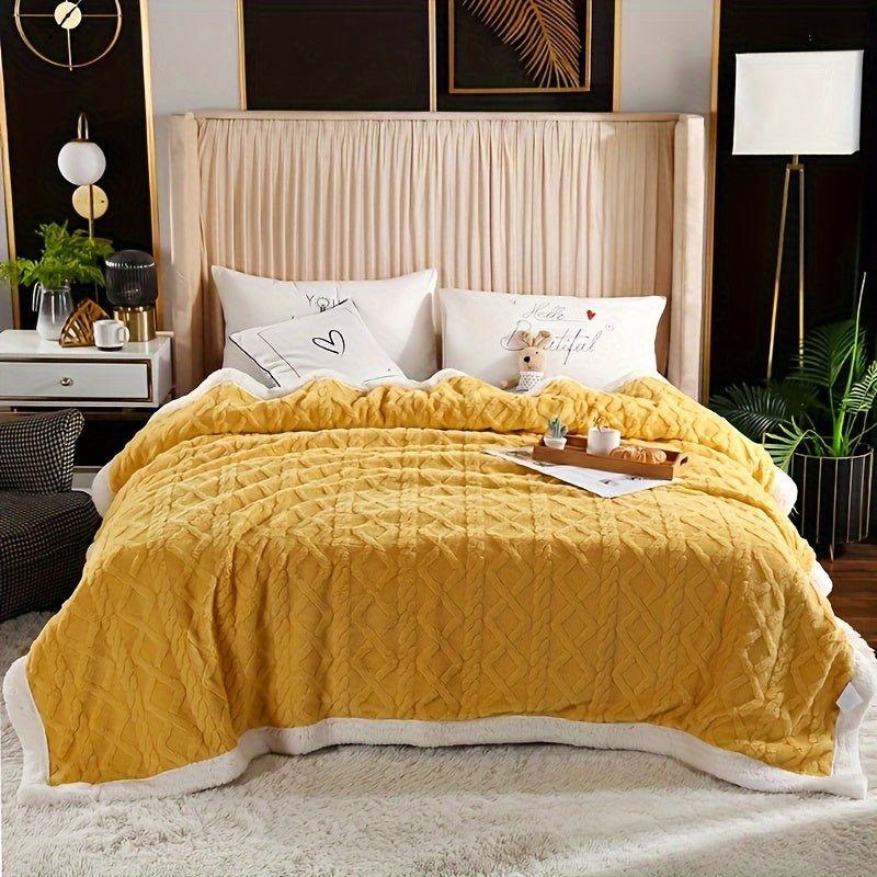 Reversible Sherpa Fleece Blanket for Sofa Bed Cozy Warm Embossed Taffeta Throw