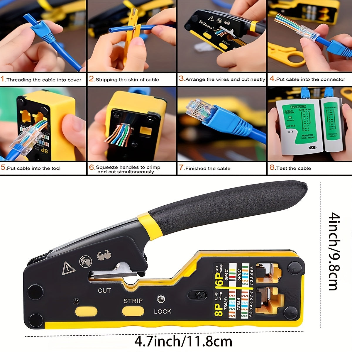 Ratcheting Data Cable Crimping Tool for RJ11 RJ12 RJ45 Connectors
