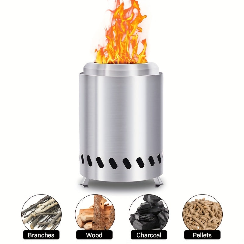Stainless Steel Smokeless Fire Pit, 24.89cmH x 22.1cmD - Ichki va tashqi foydalanish uchun, xavfsizlik qopqog'i va sayohat sumkasi bilan. Partiyalar, yig'ilishlar va lager uchun mukammal. Bardoshli konstruktsiya bilan