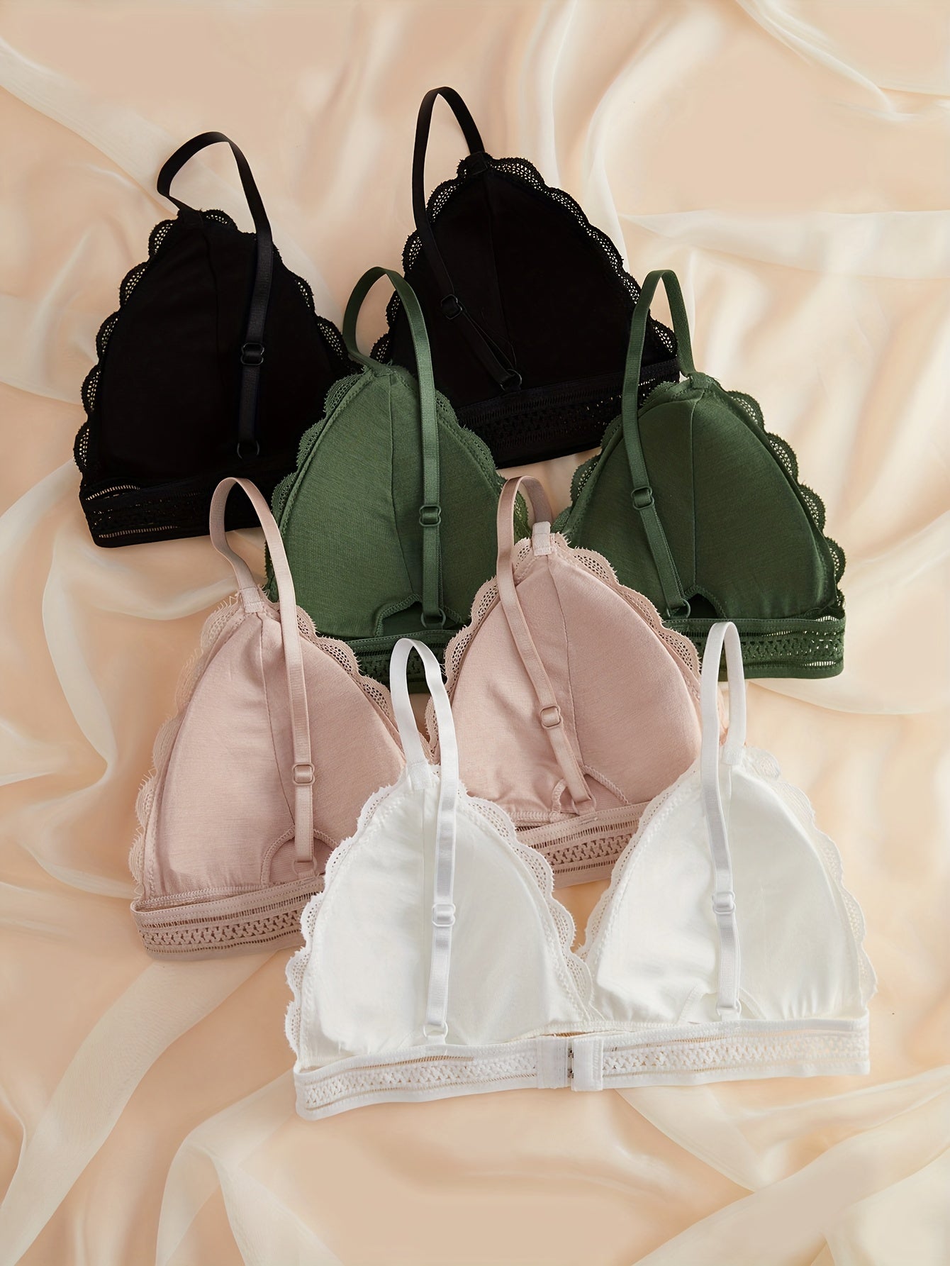 Women's Lace Wireless Bras with Contrast Lace and Scallop Trim
