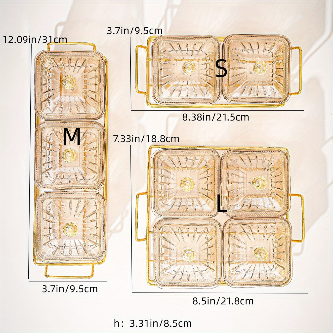 Amber Gold-T trimmed Serving Set for Dried Fruit and Nuts with Beaded Decorations