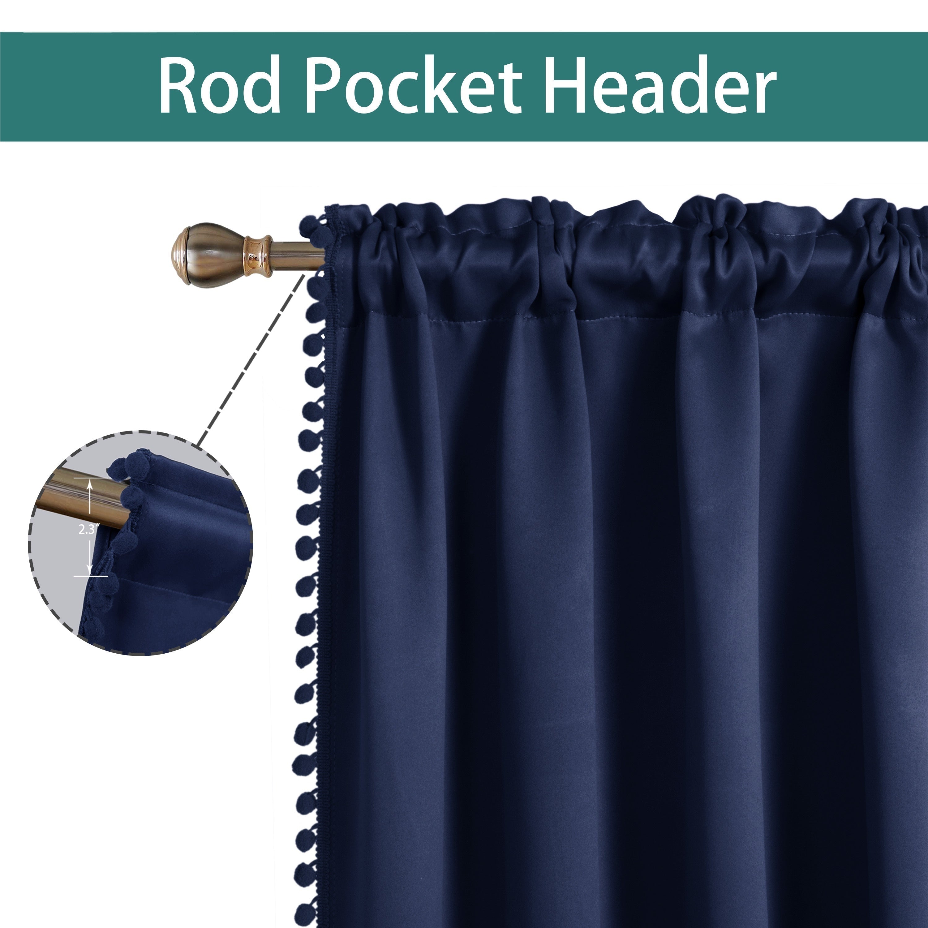 Thermal Insulated Blackout Curtain Panel for Living Room and Kitchen, Rod Pocket Design