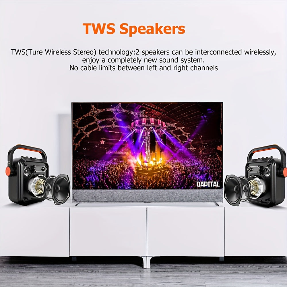 Portable Karaoke Speaker System with 2 Wireless UHF Microphones 15W TWS FM Radio Audio Recording