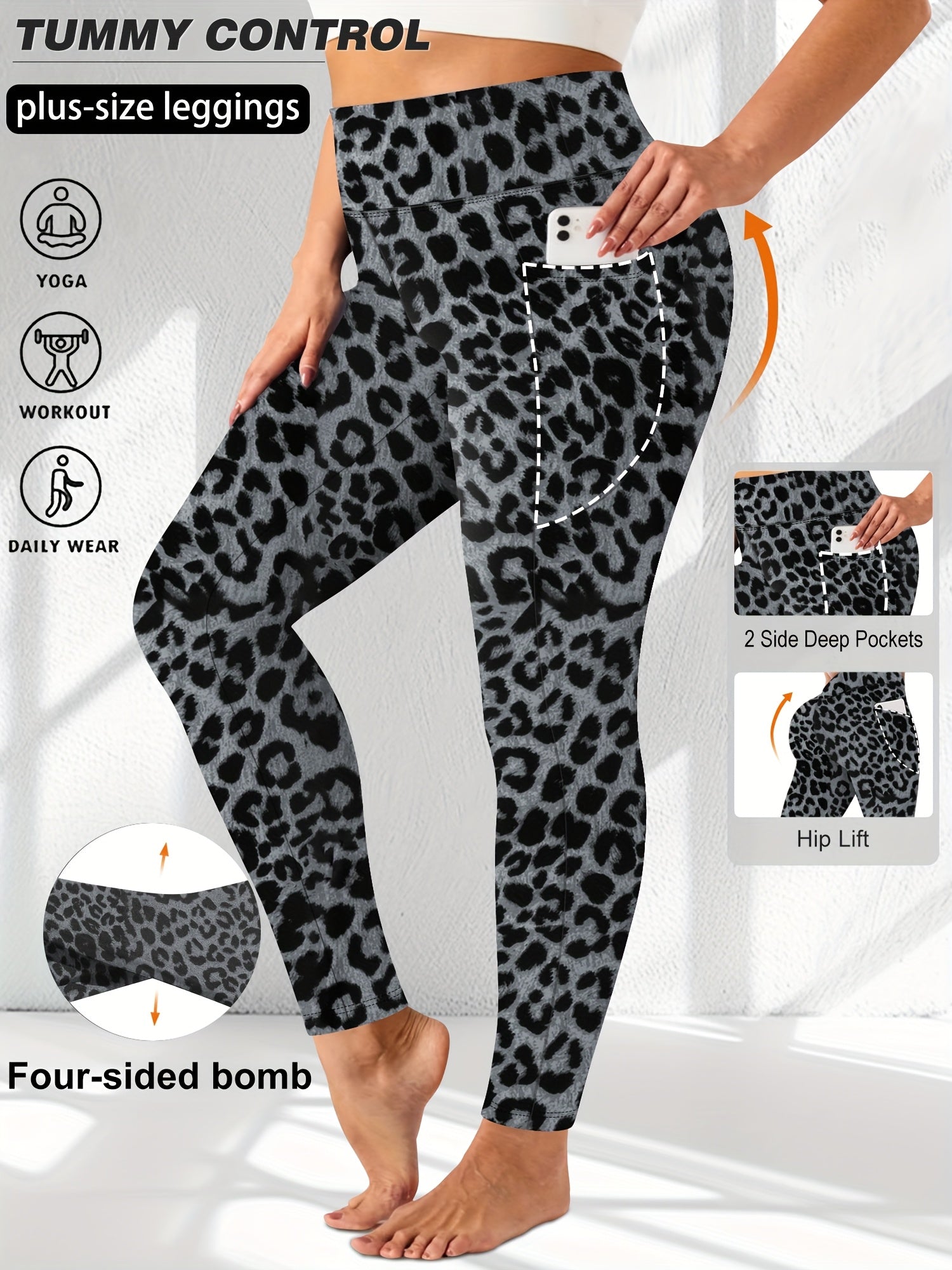 Plus Size Yoga Pants 7-Pack – Tummy Control High-Waisted Workout Leggings with Pockets