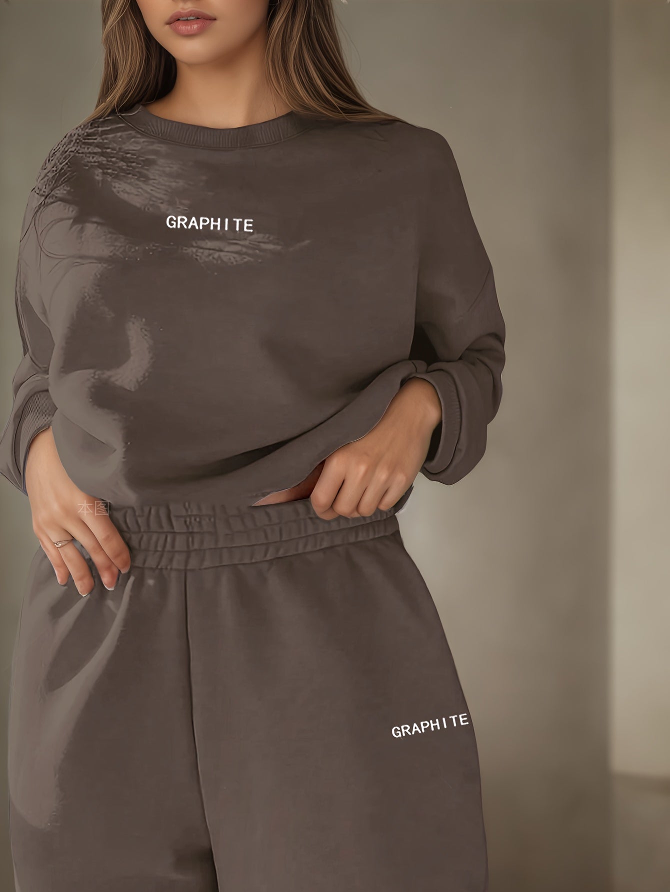 Plus Size Women's Casual Sportswear Set Polyester Brown Joggers Sneakers