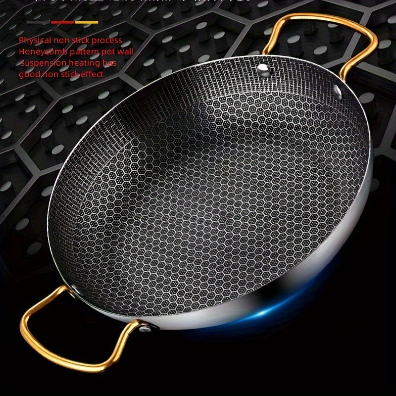 Stainless Steel Wok Pan with Honeycomb Non-Stick Coating for Gas Stovetops