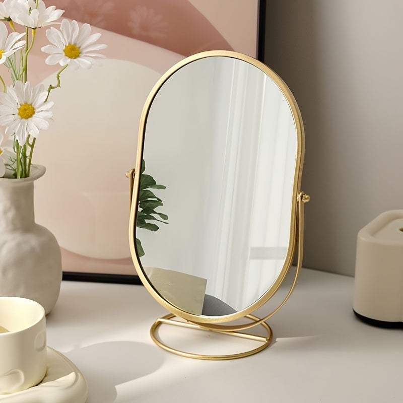 360° Rotatable Freestanding Makeup Mirror with Iron Frame High-Definition Surface for Bedroom Vanity Table