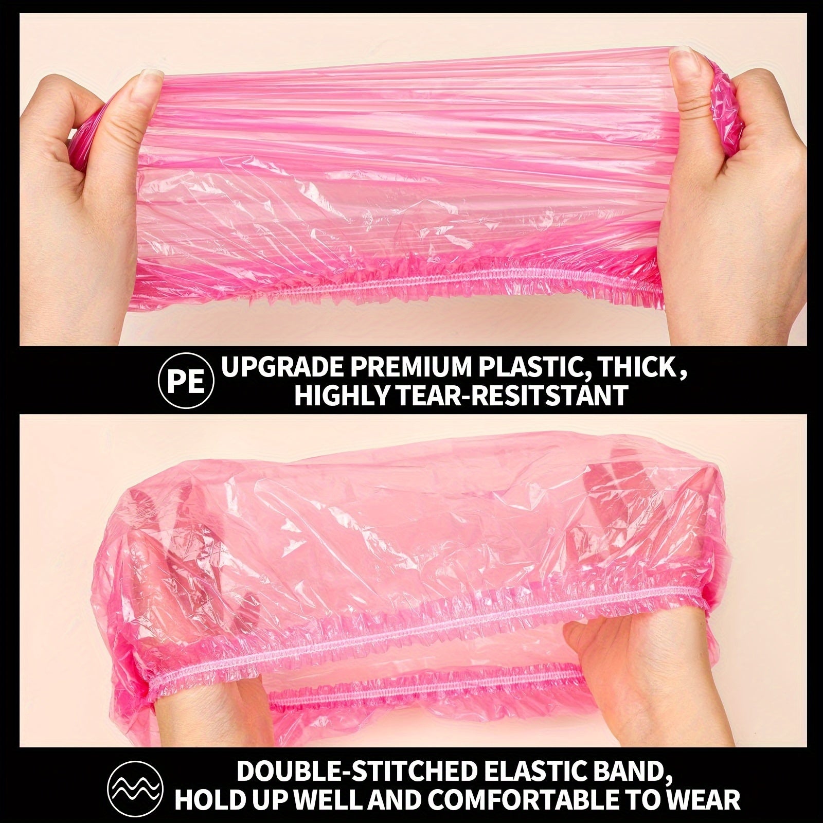 Large Pink Disposable Shower Cap for Women Waterproof Elastic Polyester Spa Salon Use