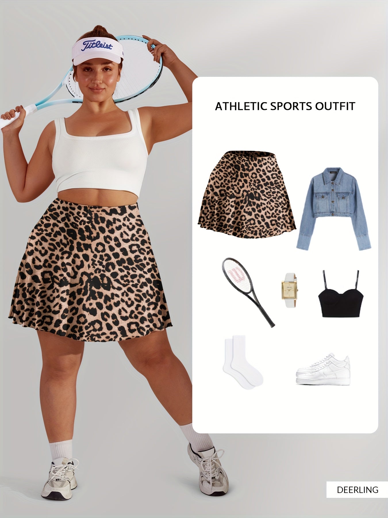 Plus Size Women's Leopard Print High-Waist Skort with Pockets Athletic Shorts