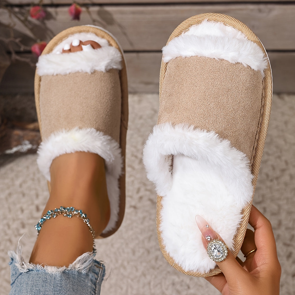 Women's Faux Fur Slippers Indoor Outdoor Comfortable Non-Slip Multipack