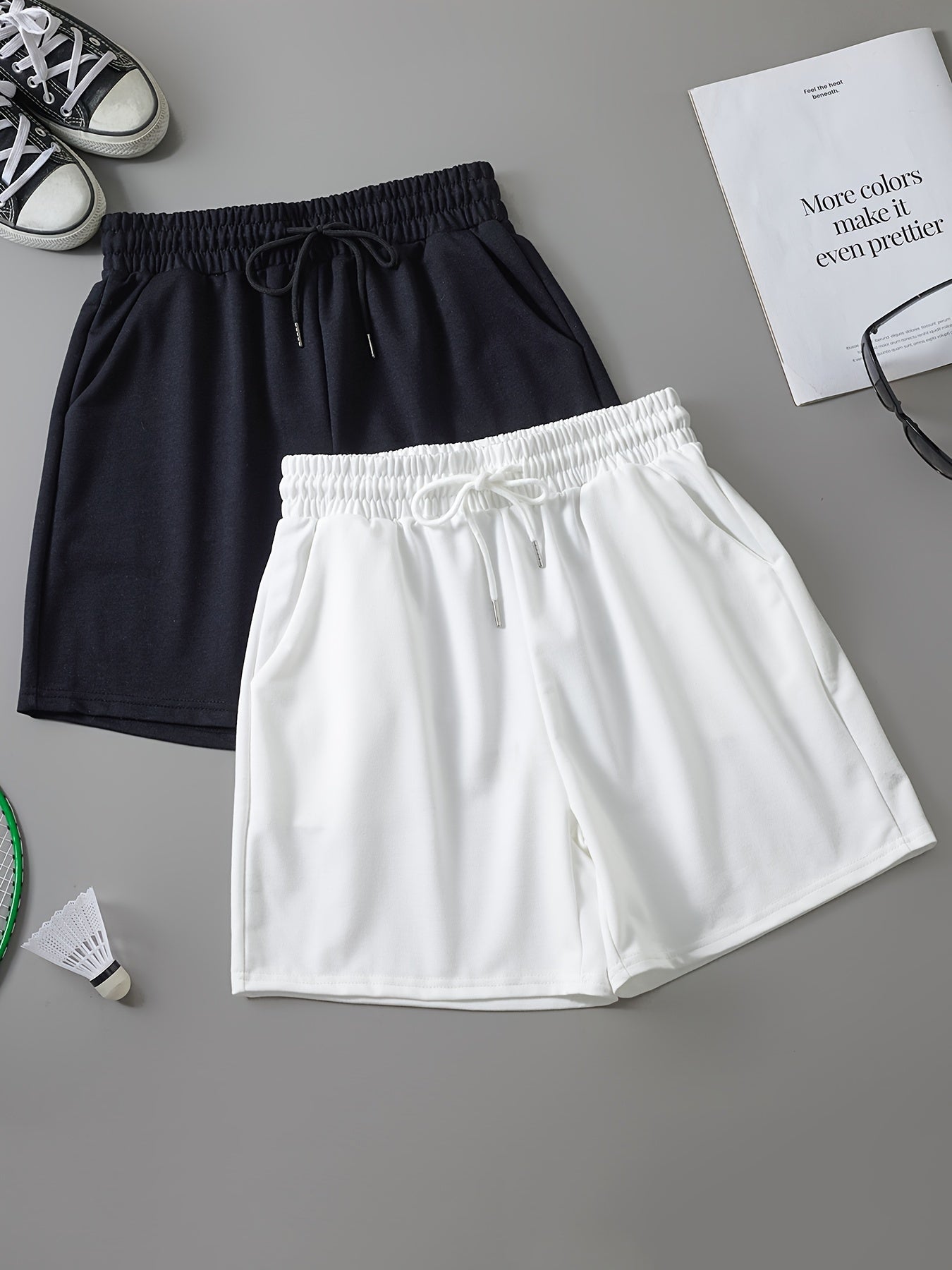 Женские спортивные шорты больших размеров с карманами, на шнурке, повседневные для тренировок