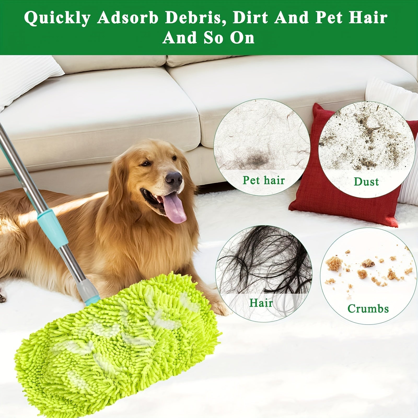 6-Piece Green Microfiber Mop Pads for Wet and Dry Floor Cleaning