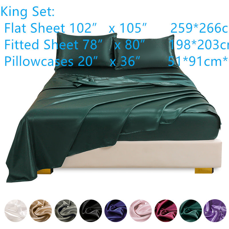 Juego de 4 sábanas de satén para ropa de cama incluye sábana superior, sábana ajustable y fundas de almohada, lujoso dormitorio, habitación de invitados