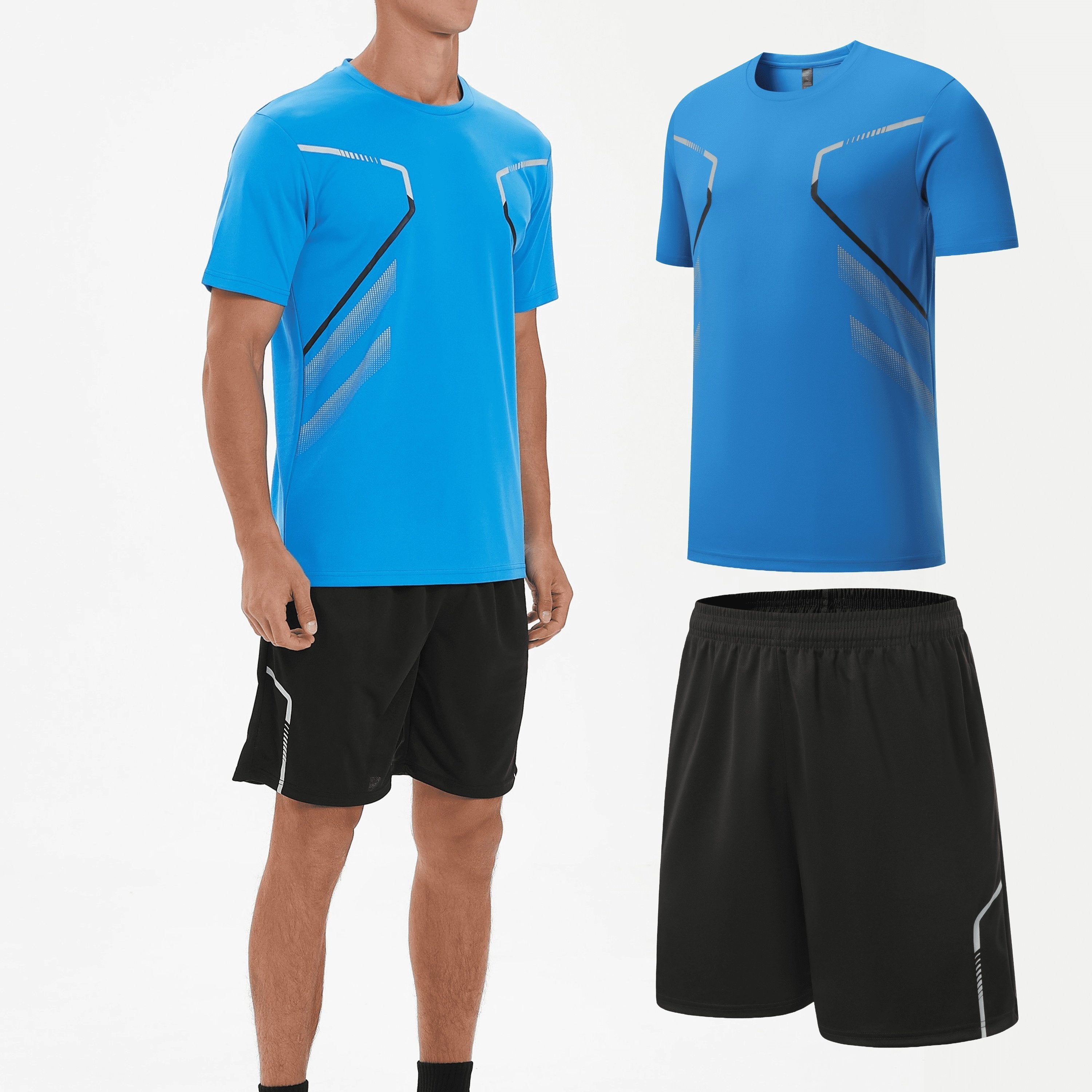 Men's Summer Quick-Dry Polyester Running Sportswear Set T-Shirt and Shorts