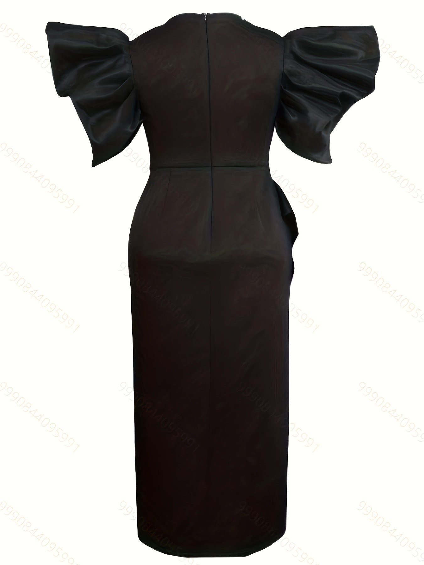 Plus Size Elegant V-Neck Ruffle Sleeve Bodycon Bridesmaid Dress Polyester Solid Night Gown