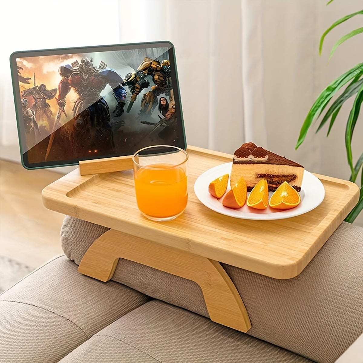 Adjustable Sofa Armrest Tray with Phone Holder for Eating and Snacking