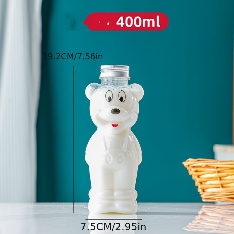 500ml Milk Tea Juice Bottles with Bear and Tiger Designs, Disposable PET Water Bottles with Lids, Pack of 1 or 4