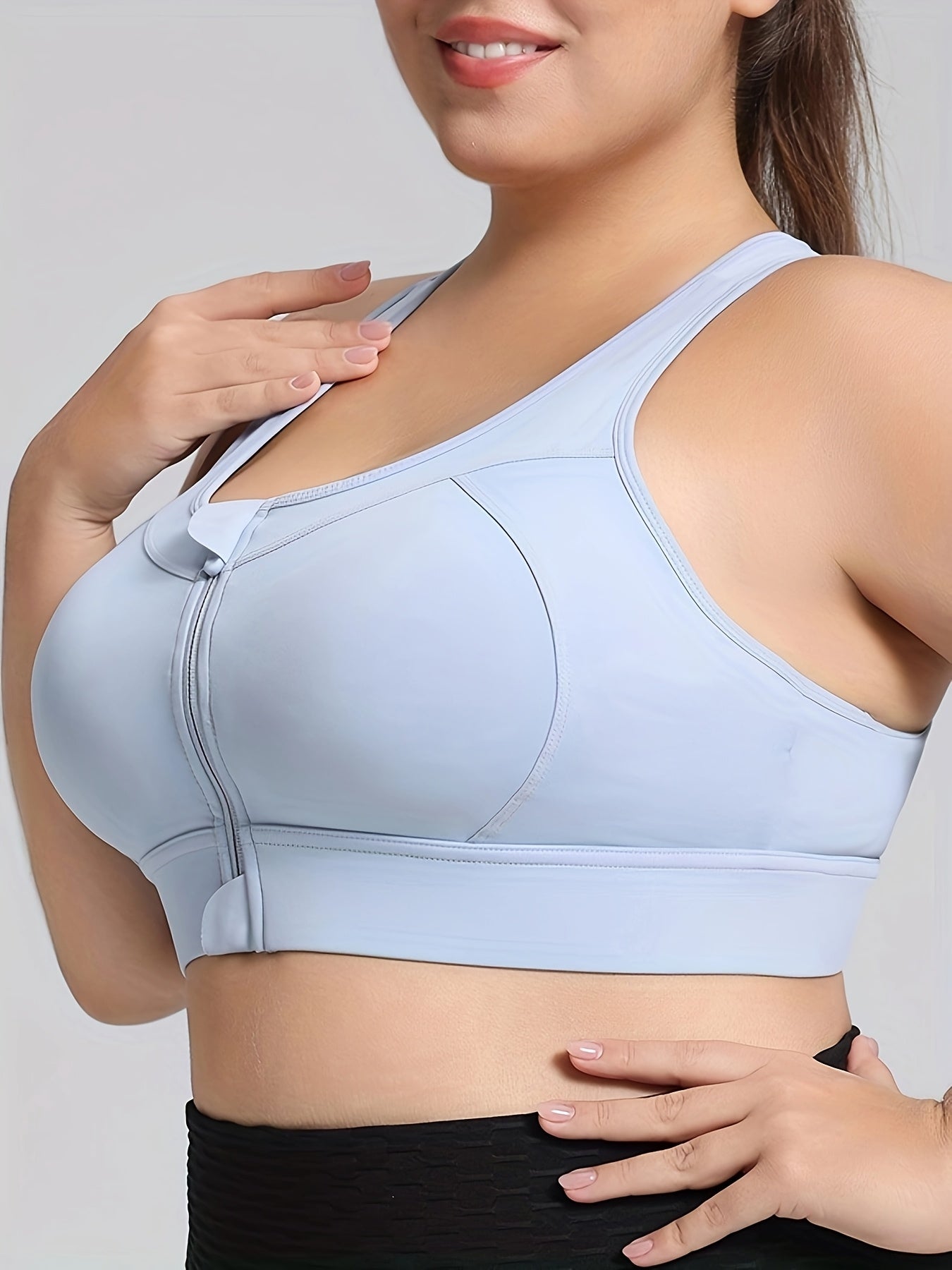 Plus Size Sports Bra with Zipper Elastic Yoga Fitness Exercise Vest