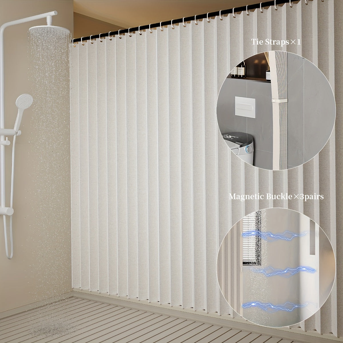 Suv o'tkazmaydigan, magnit so'rish bilan egiluvchan dush pardasi, hammom tualetini ajratish uchun ideal. Quruq va namni ajratish va teshik dizayni bilan osongina osish.