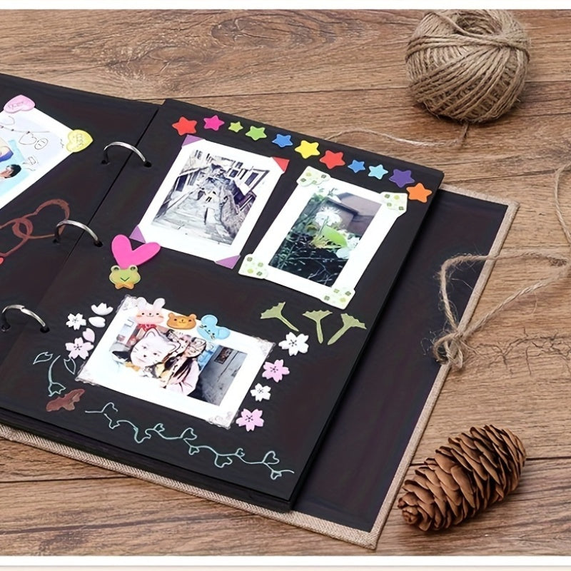 Refillable Linen Photo Album with 30 Sheets Black Pages for Weddings and Celebrations