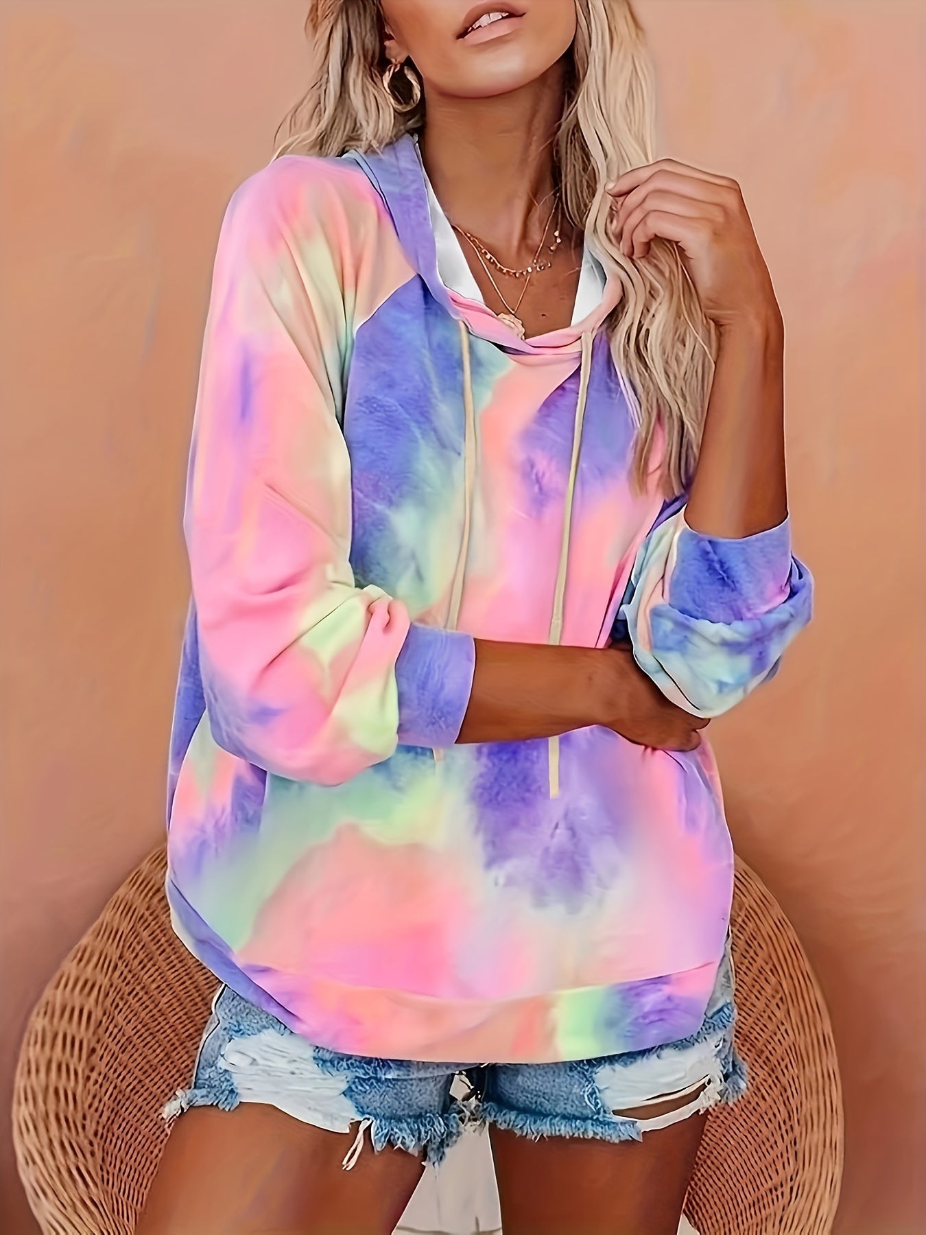 Plus Size Tie Dye Hoodie Women's Casual Long Sleeve Sweatshirt