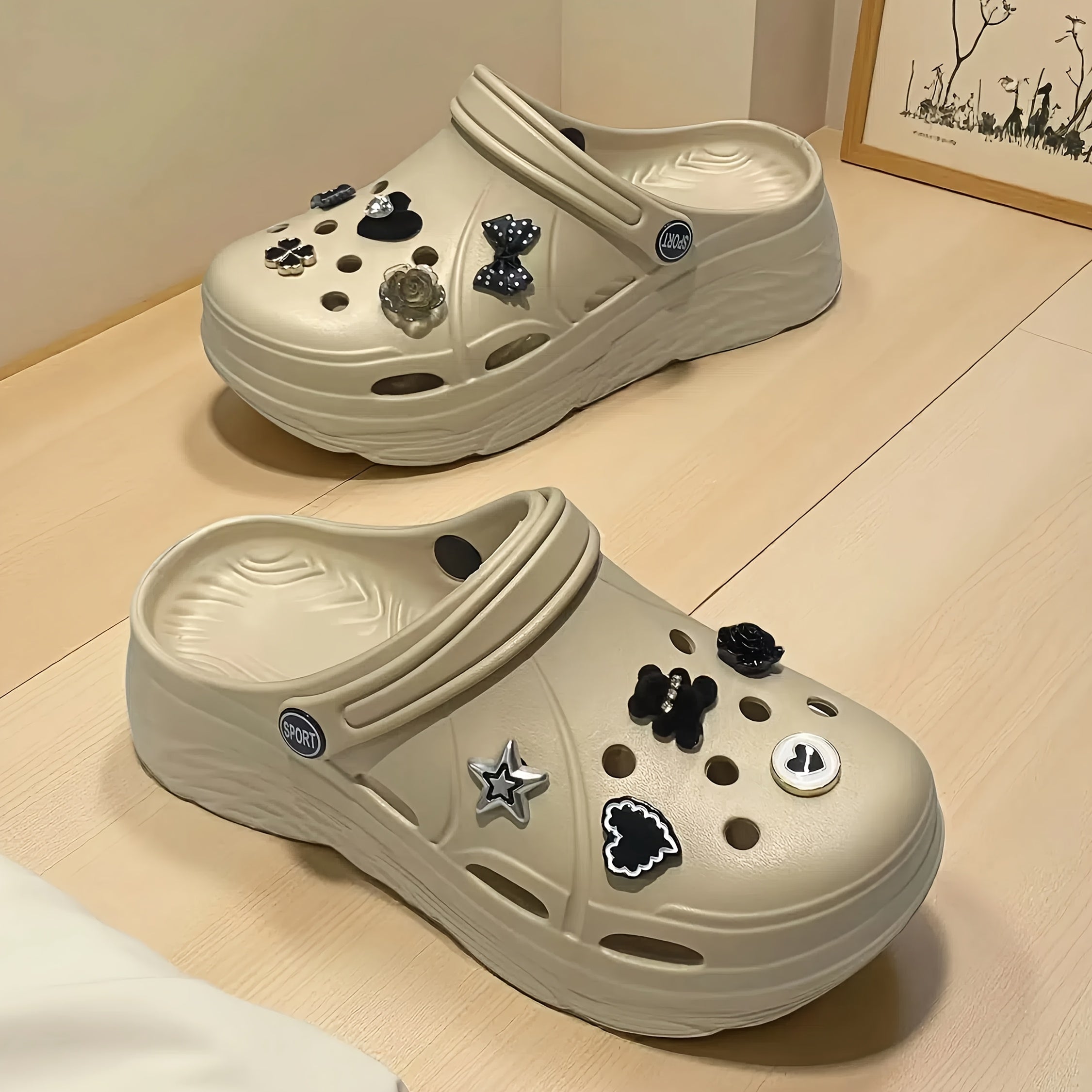 Women's Summer Fashion Shoes Black Illustration Casual Block Heel