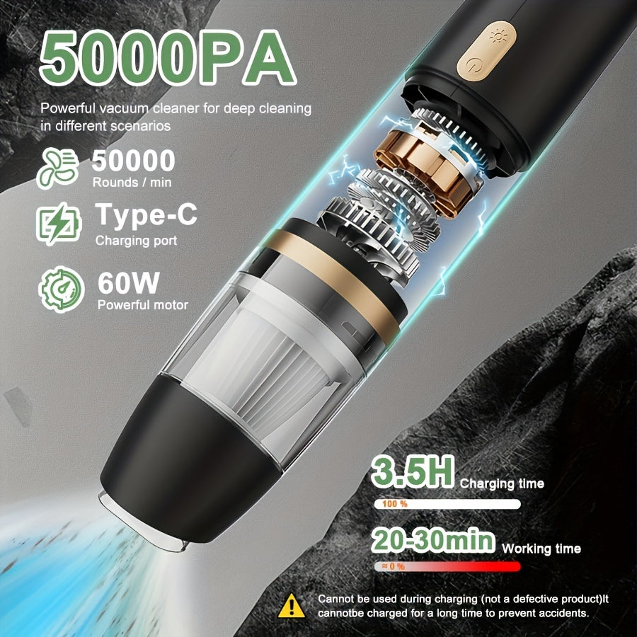 Портативный ручной пылесос с двумя аккумуляторами, светодиодной подсветкой, USB-зарядкой