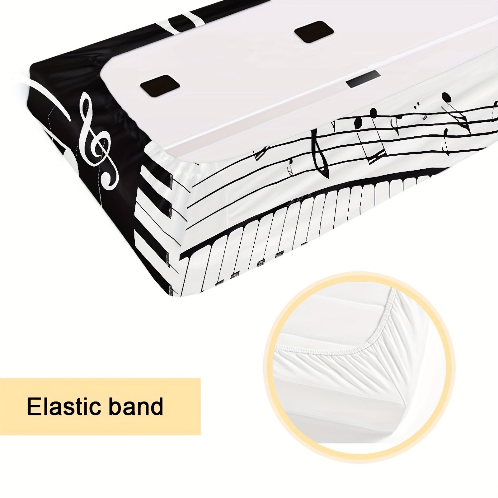 Funda de polvo para teclado de piano en blanco y negro para 61/88 teclas, material elástico resistente a las manchas