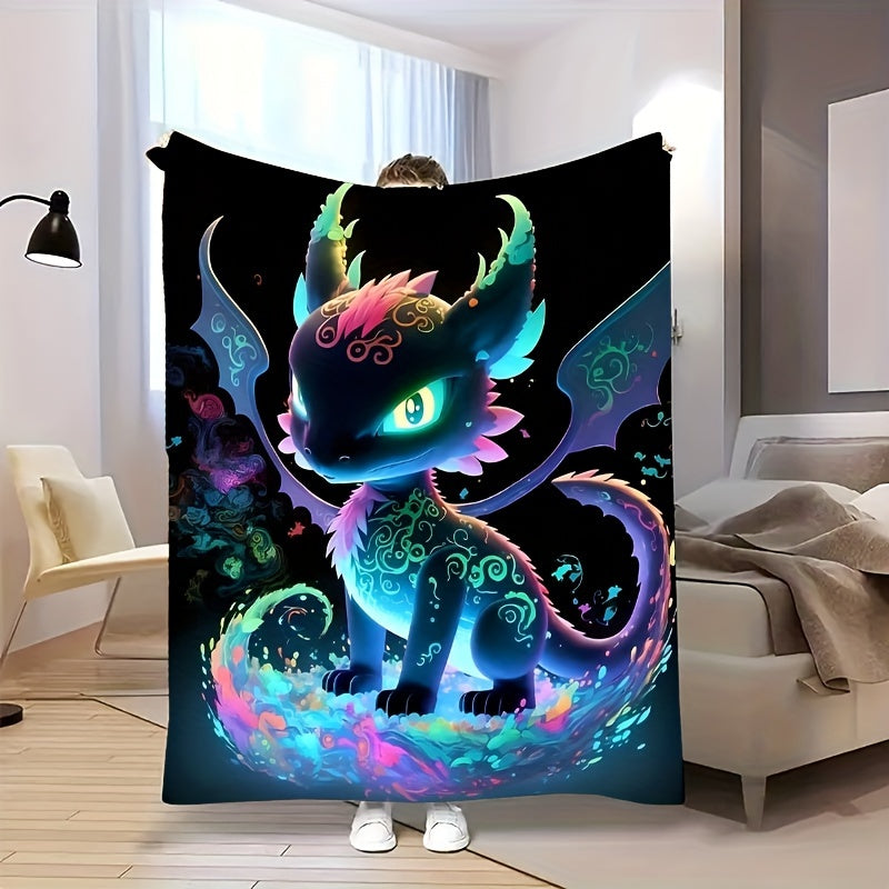 Luminous Dragon Print Flannel Blanket for Sofa Bed Travel Office All Seasons