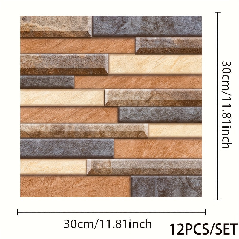 12 o'z-o'zini yopishtiradigan 3D devor paneli plitkalar, yashash xonasi va hammom uchun bezak, yaltiroq, suv o'tkazmaydigan