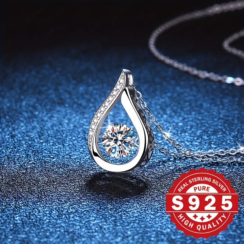 Women's Silver Water Drop Necklace with Zirconia and Main Stone for Gift and Daily Wear