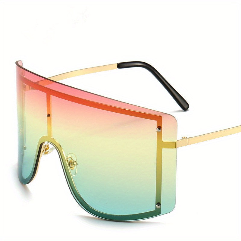 Large Unisex Sunglasses with Anti-Glare Gradient Shield for Summer Beach Parties