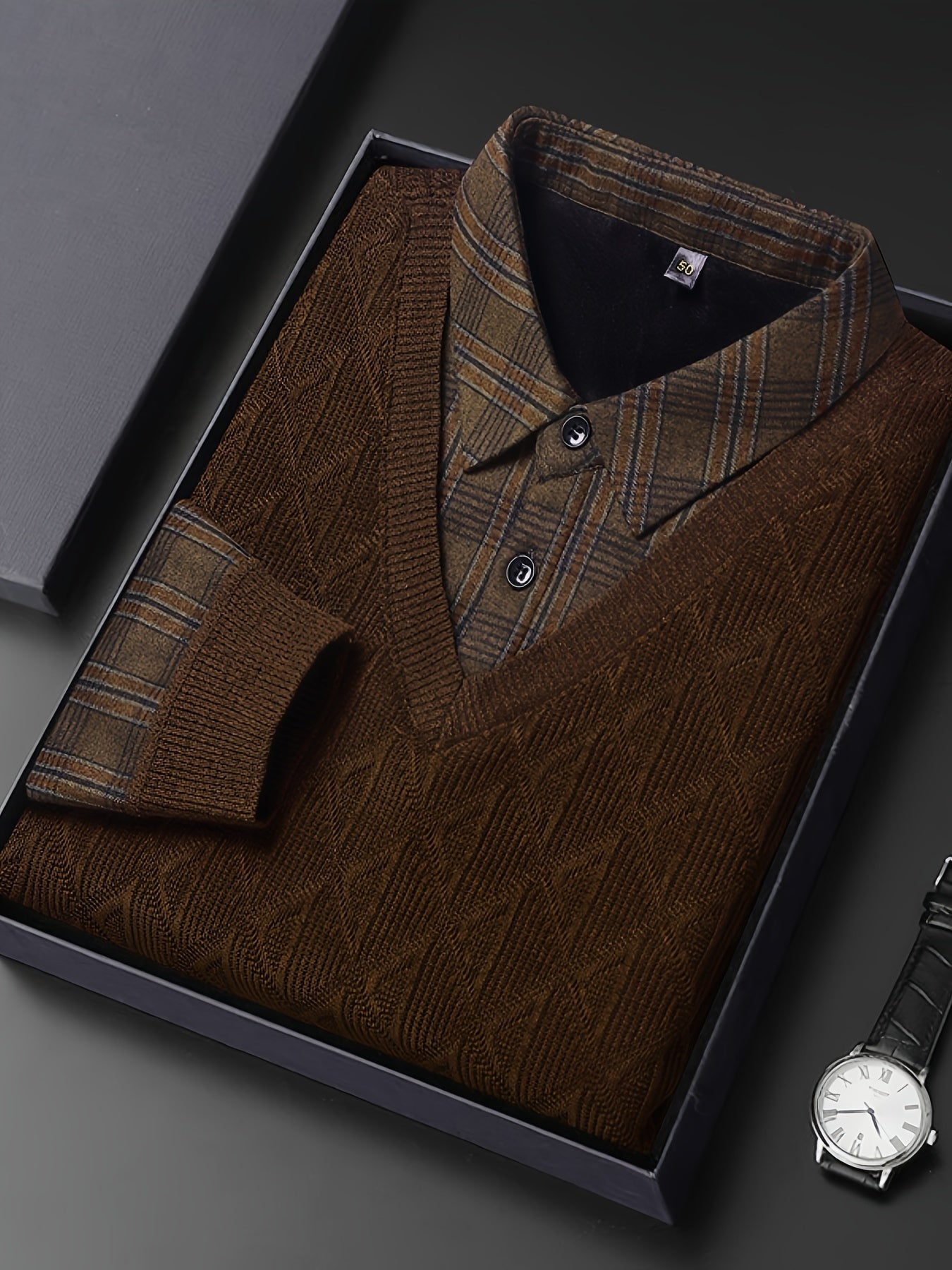 Sudadera de invierno para hombre con cuello forrado de terciopelo, tela de punto a rayas, camiseta casual de manga larga