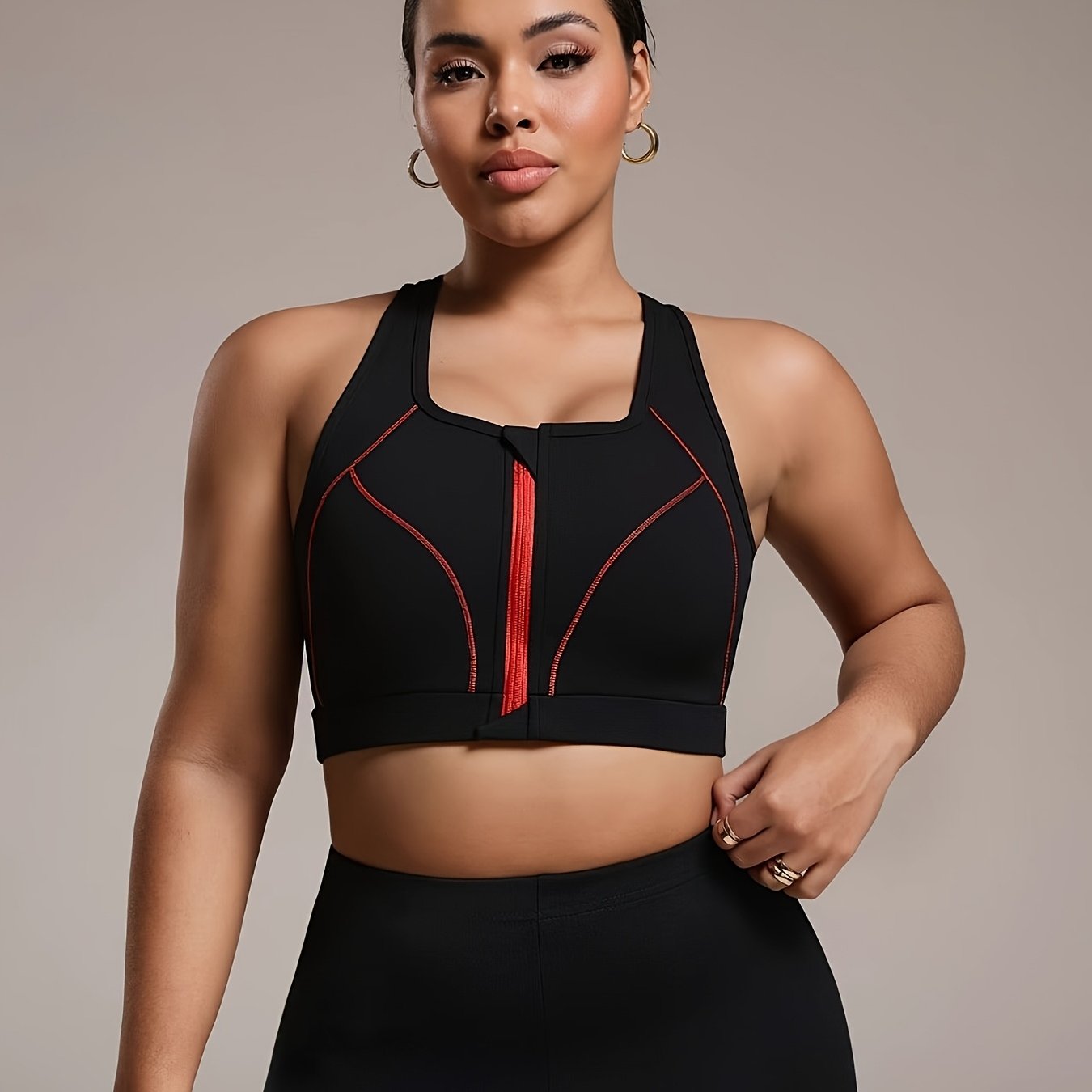 Plus Size Women Sports Bra with Front Zipper High Support Removable Pads