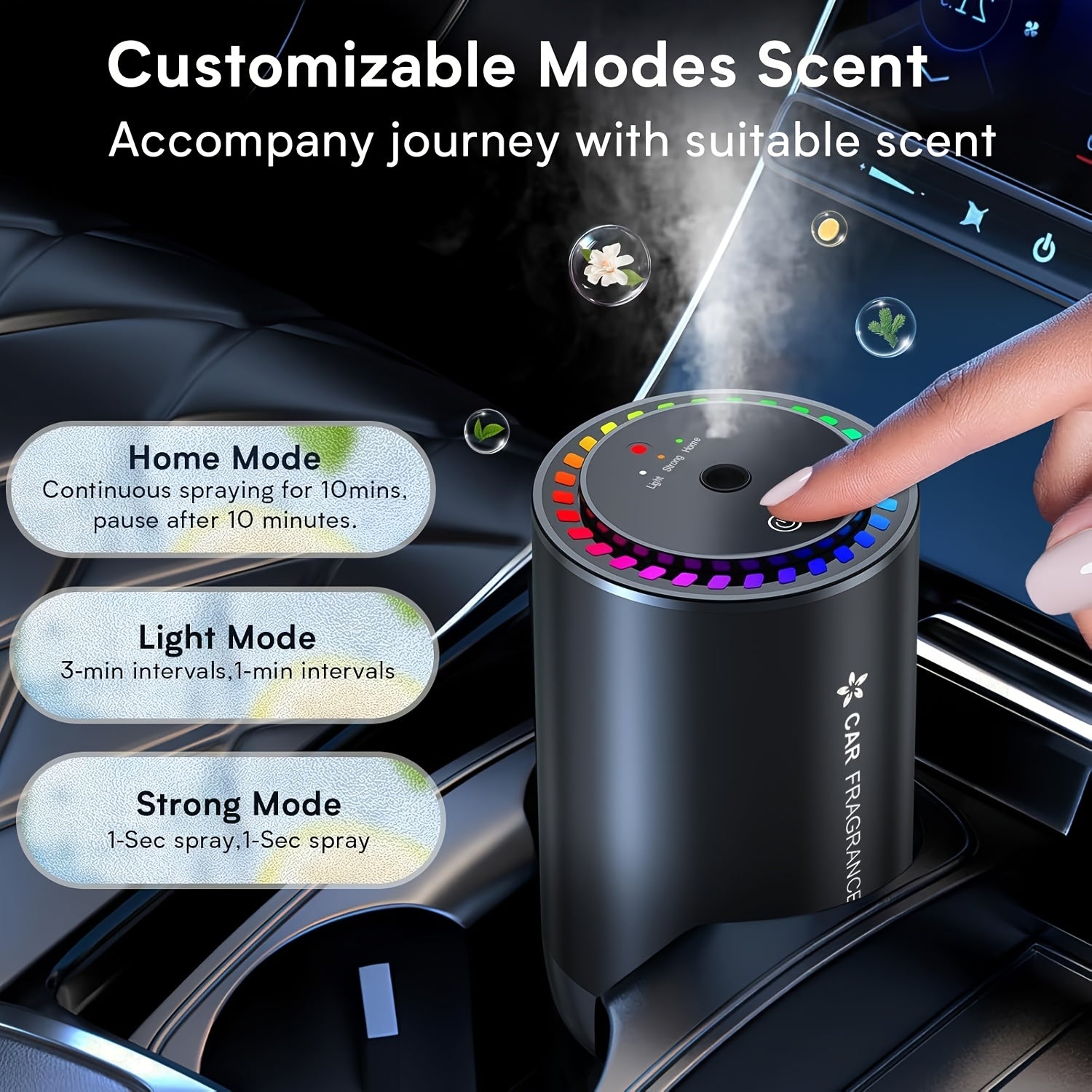 Inskam Smart Aromatherapy Diffuser 3 rejimda, USB orqali zaryadlanadigan, teginish nazorati, tungi chiroq, uy, avtomobil, ofis, hammom uchun, asosiy yog'lar/parfyumeriya bilan, 500mAh batareya.