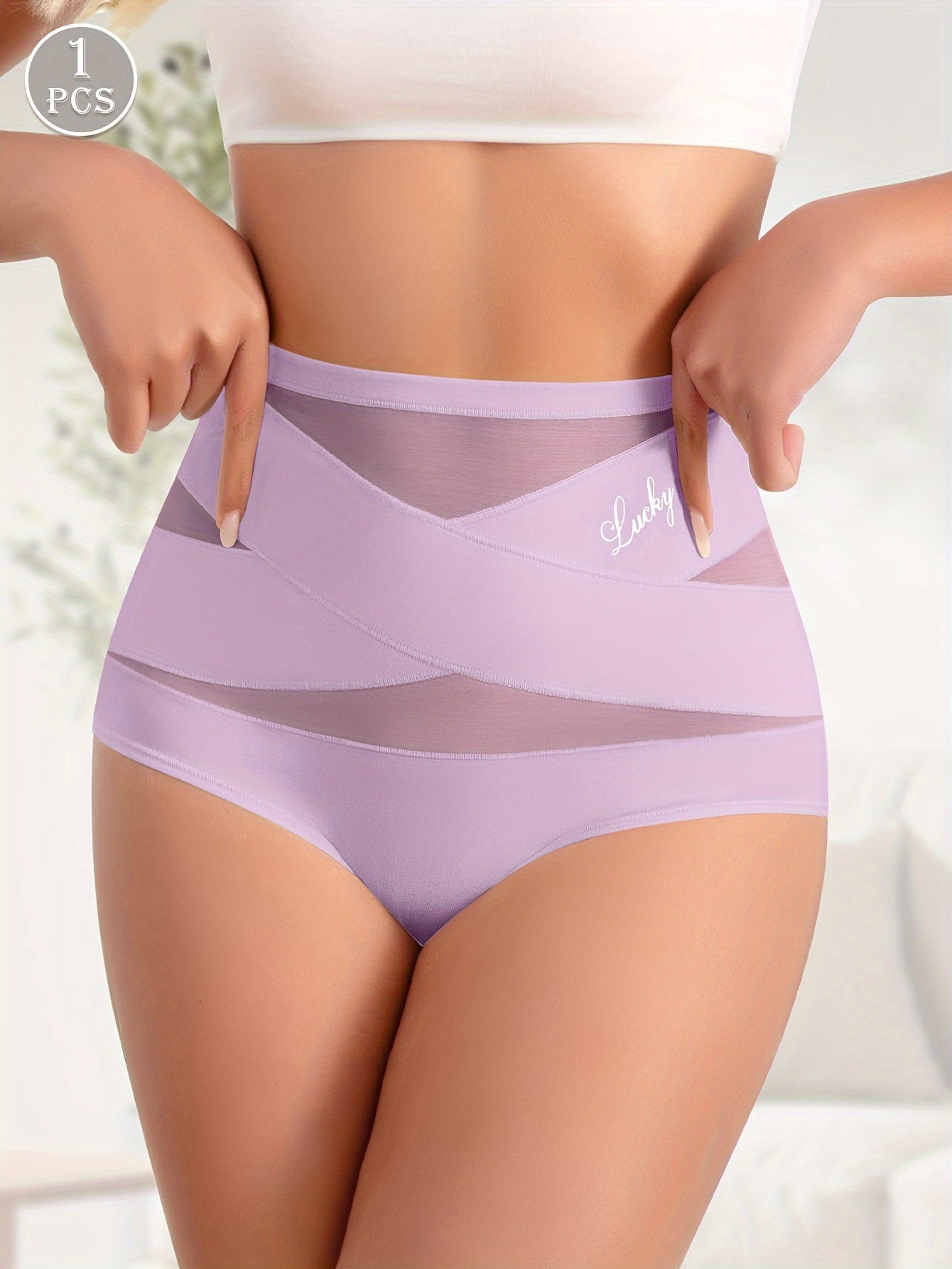 Women's Seamless High Waist Briefs with Letter Print and Cross Strape Support