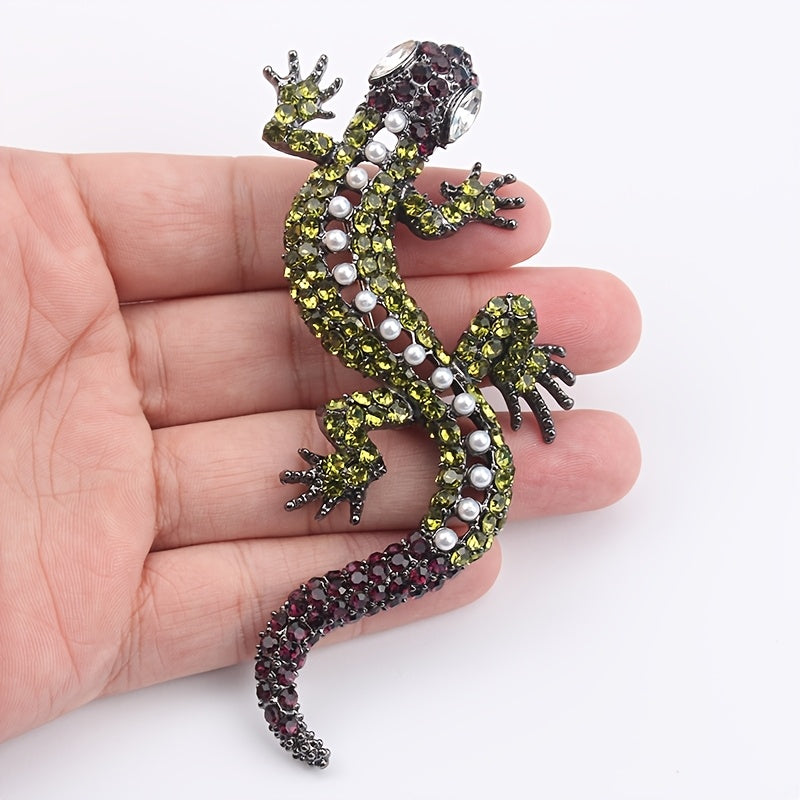 Unisex Sparkling Rhinestone Lizard Lapel Pin Vintage Style Jewelry