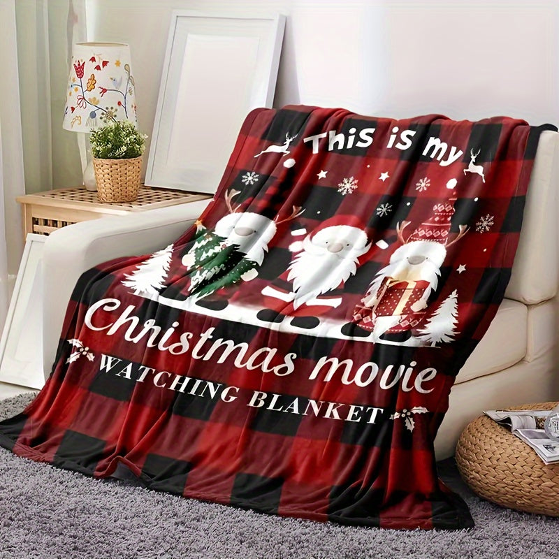Christmas Flannel Blanket Santa Reindeer Print Soft Warm Sofa Bed Travel Gift