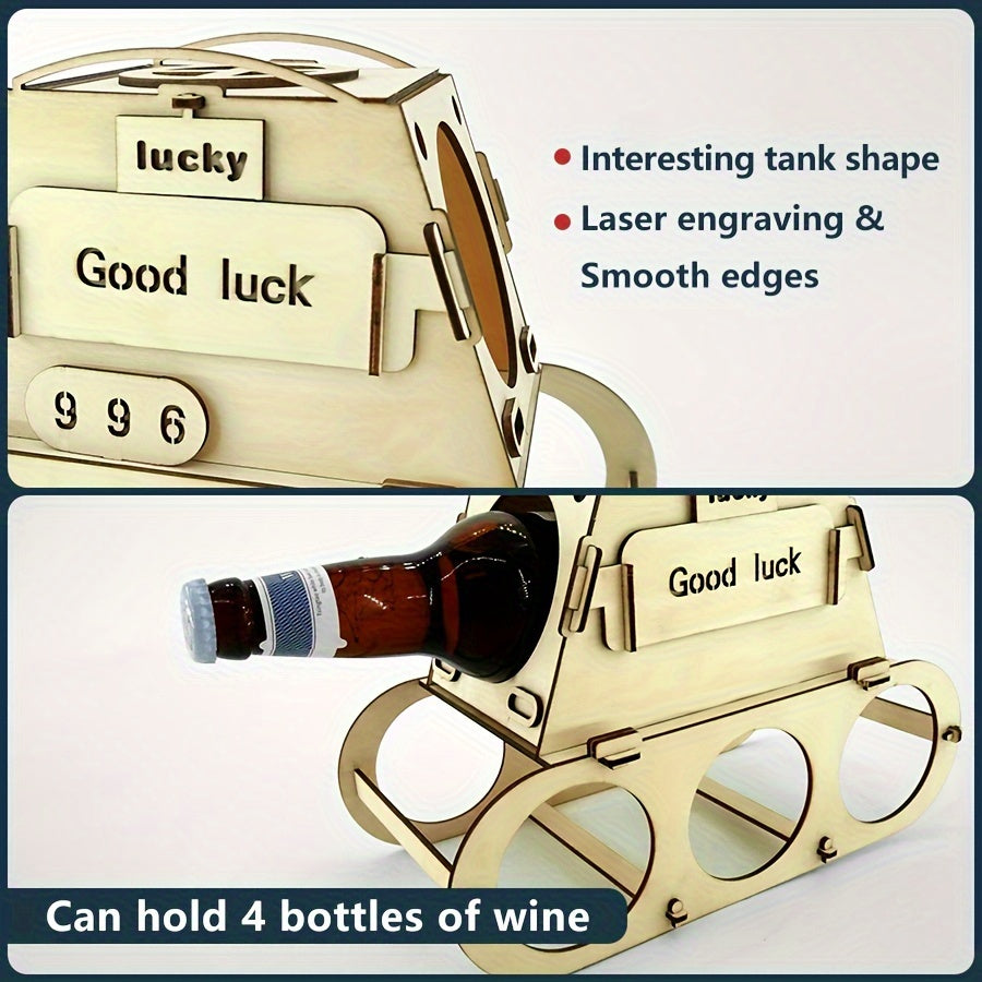 Wooden Wine Rack for 4 Bottles, Home Bar and Kitchen Decor, Perfect Gift