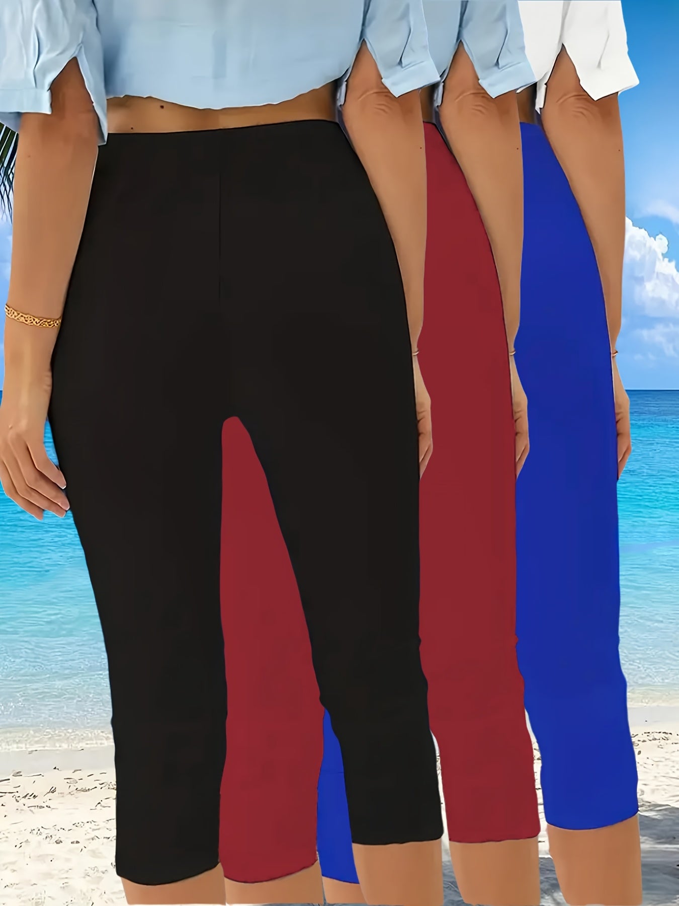 Women’s Plus Size 7/8 Skinny Shorts Polyester Knit Summer Casual Beach