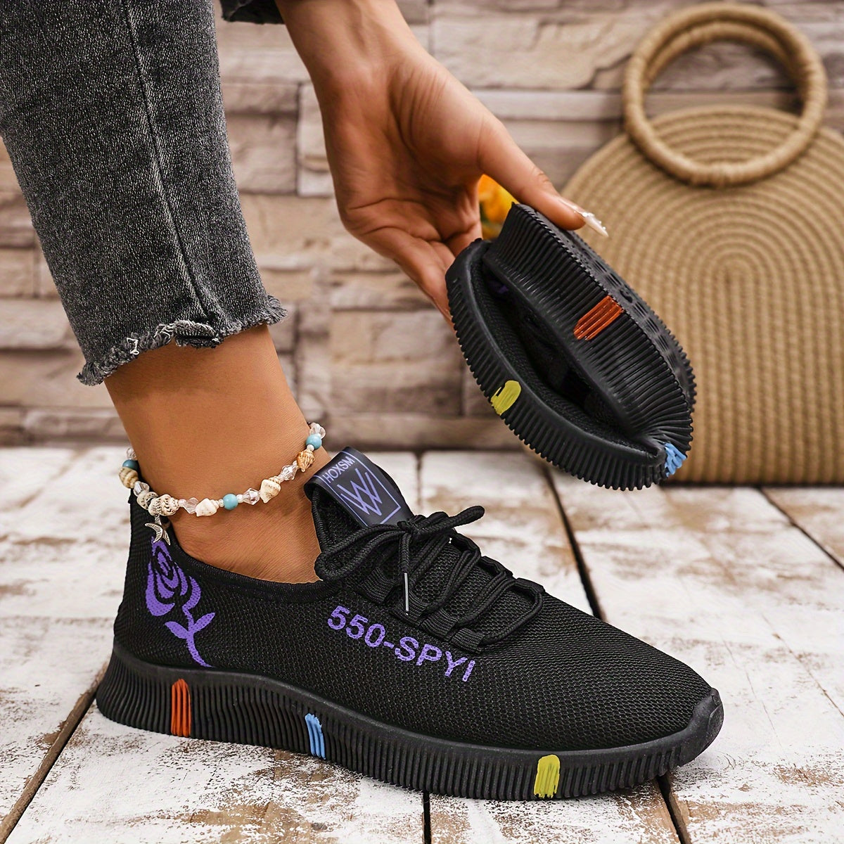 Women's Breathable Knit Sneakers Casual Lace Up Outdoor Shoes