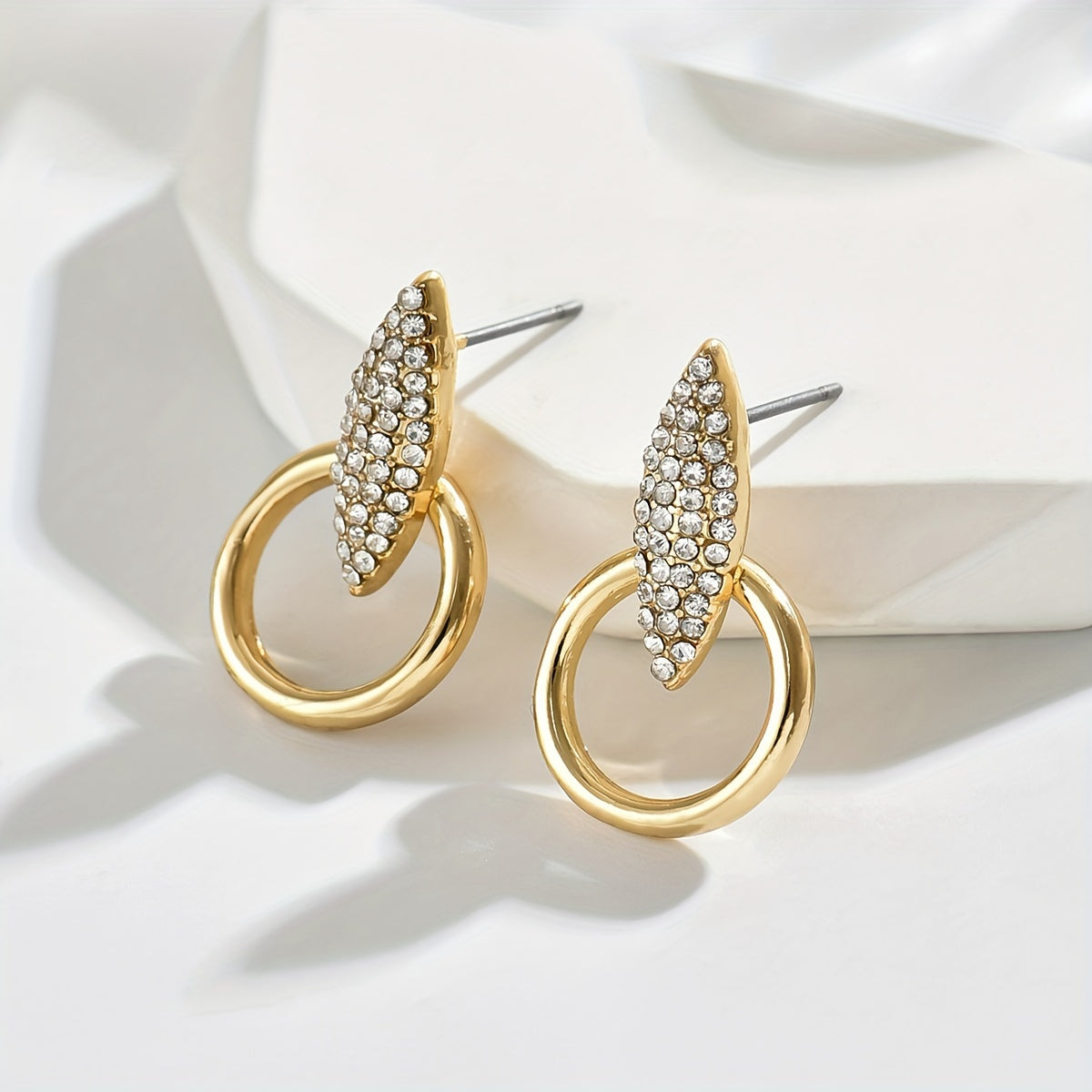 Women's Silver Hollow Circle Leaf Dangle Earrings Rhinestone Jewelry