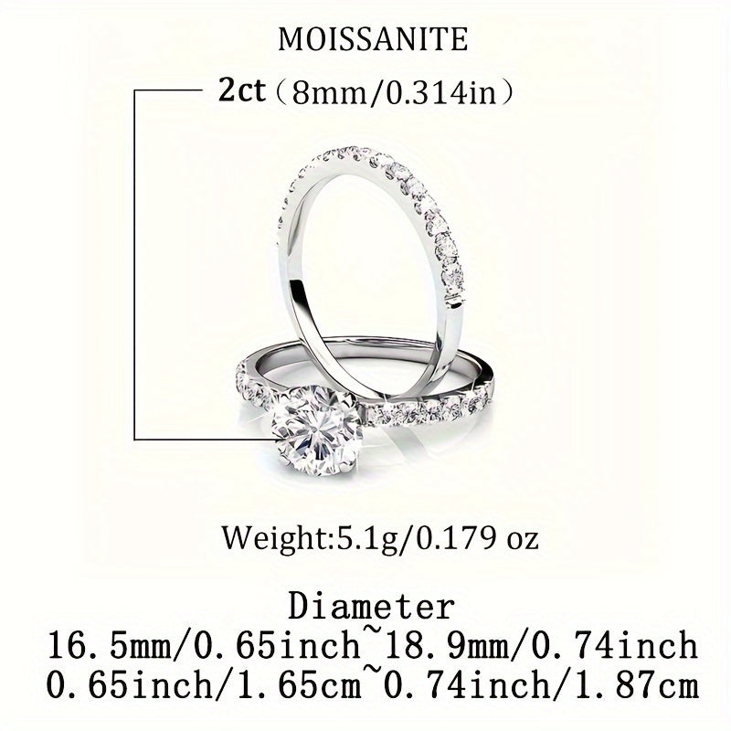 Sterling Silver Moissanite Ring Set 2ct Hypoallergenic Engagement Wedding Stacking Jewelry for Women