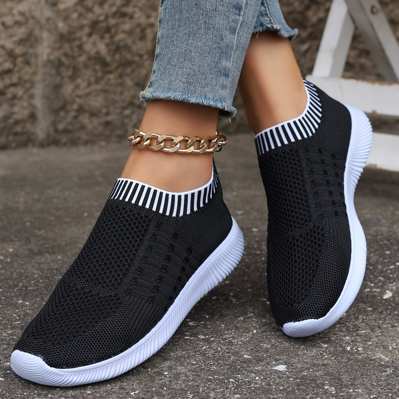 Women's Breathable Knit Flats Casual Mary Jane Shoes with EVA Sole Brown