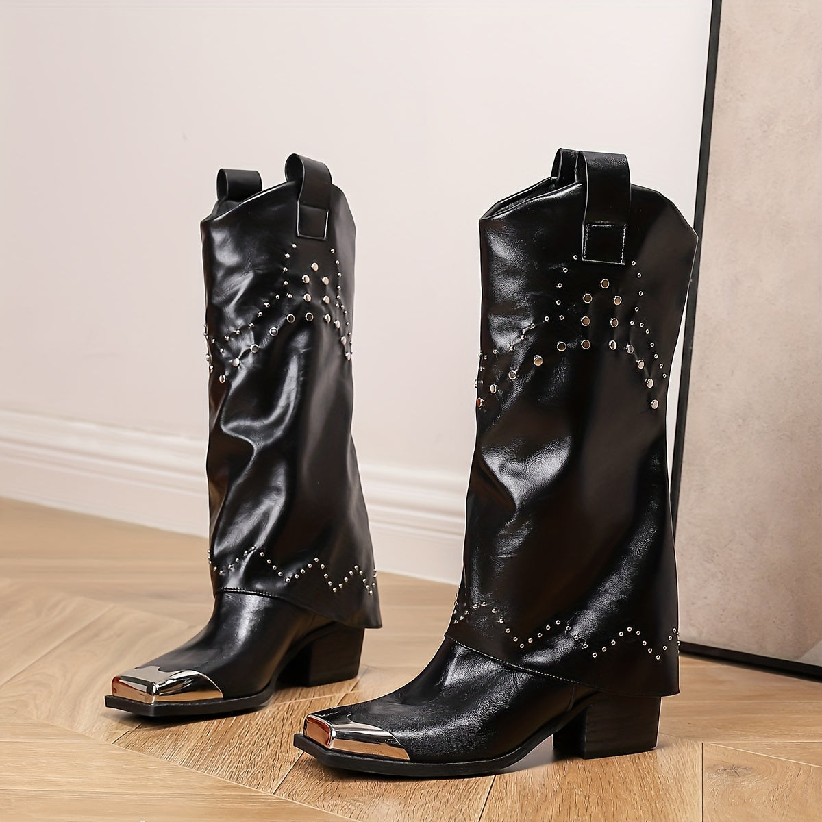 Women's Western Boots Synthetic Slip-On Square Toe Non-Slip Rubber